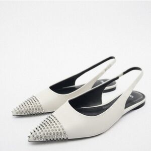 Zara White Studded Slingback Flats